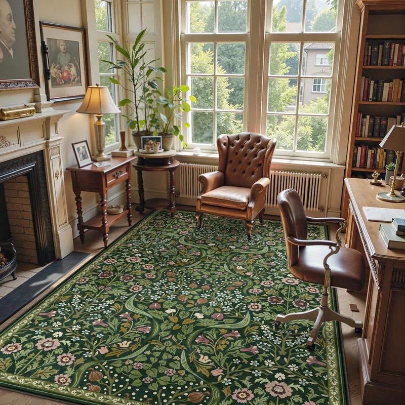 Lahome Floral Area Rugs, Soft Washable Rugs for Living Room Bedroom, Boho Non-Slip Forest Large Throw Carpet for Farmhouse Dining Room Office