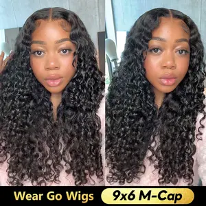 OQ HAIR M-cap Water Wave Pre Cut 9x6 HD Lace Wear Go Glueless Wigs With Invisi-Drawstring Bleached Tiny Knots Wet And Wavy Human Hair Wigs