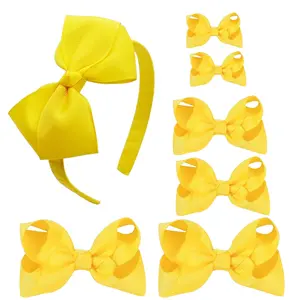 7 count Hair Accessories Set Hair Bows for Girls Grosgrain Ribbon Hair Bow  Clips Hair Headband Bows Accessories for  Girls (Yellow)