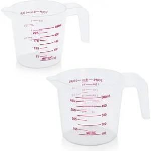 2 Pack Measuring Cup Set, Includes 250Ml (1-Cup), and 500Ml (2-Cup) Plastic Liquid Measuring Cups- Baking, Cooking, Mixing & Measuring Cups, Essential Kitchen Tools Scale Utensils Transparent