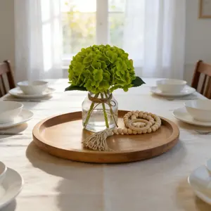 Garvee Real Touch Hydrangea Artificial Flowers in Decorative Vase with Wood Bead String - Lifelike Faux Hydrangea for Home, Office, Bathroom, Table Centerpiece, and Water Bar Decoration