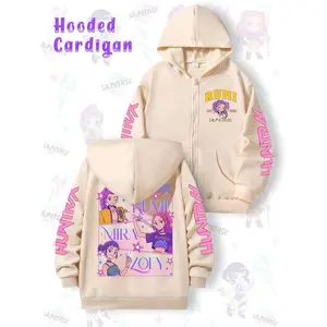 Girls Kpop Demon Hunters Korean Fashion Zipper Hoodie, Comfortable Spring & Fall Sportswear, Christmas Gift, Daily Wear