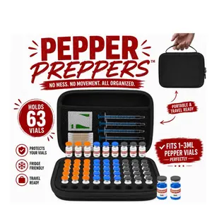 PepperPreppersTM - 3ML Peptide Case – 63-Slot Peptide Organizer with Mesh Pocket, Fits 3ml Bottles, Peptide Storage Case for Fridge