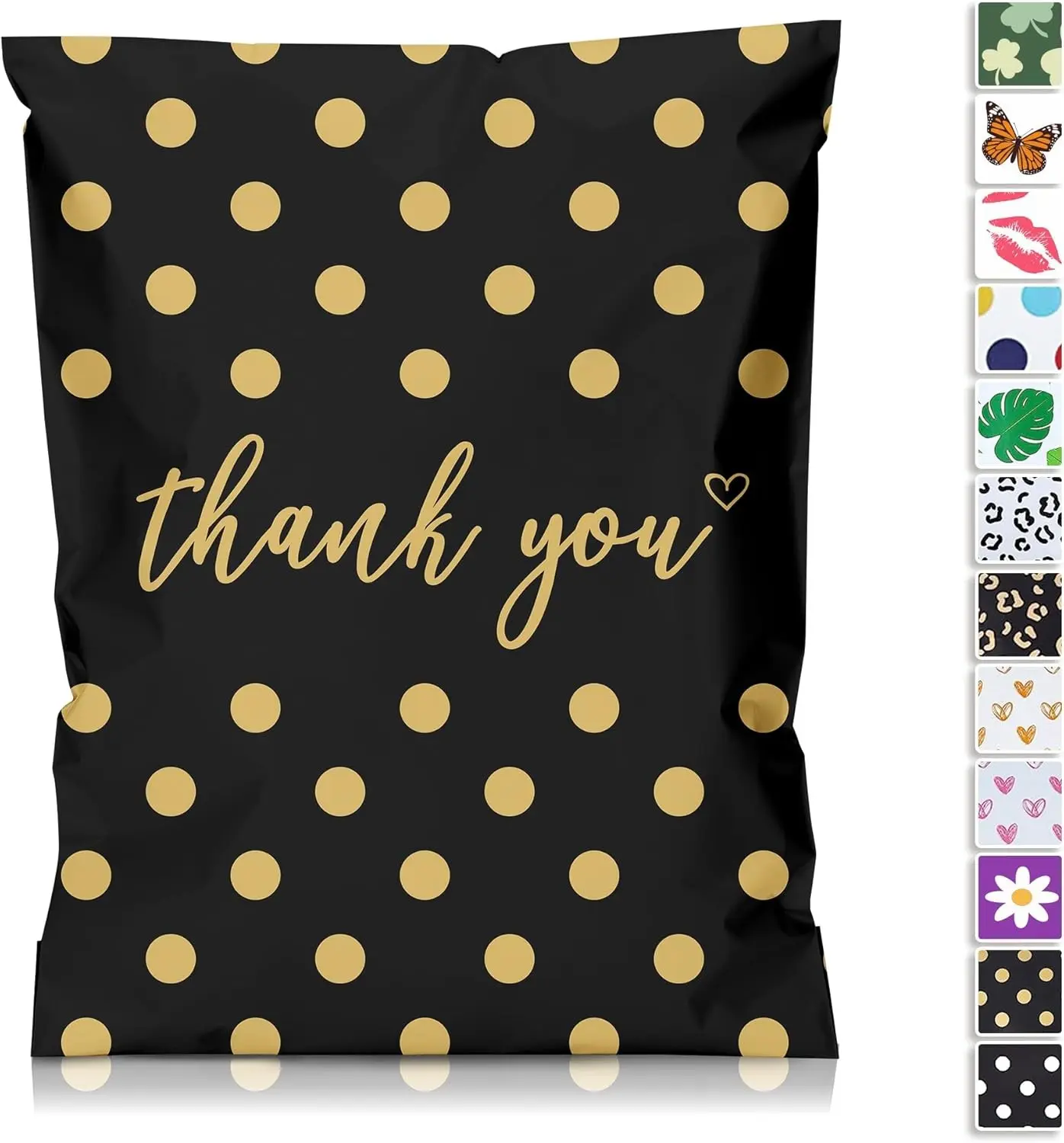Thank You Poly Mailer 10x13 25 Pack - Shipping Bags for Clothing, Strong Thick and Self Adhesive Shipping Envelopes - Cute Packaging Bags for Small Business - Gold Polka Dots