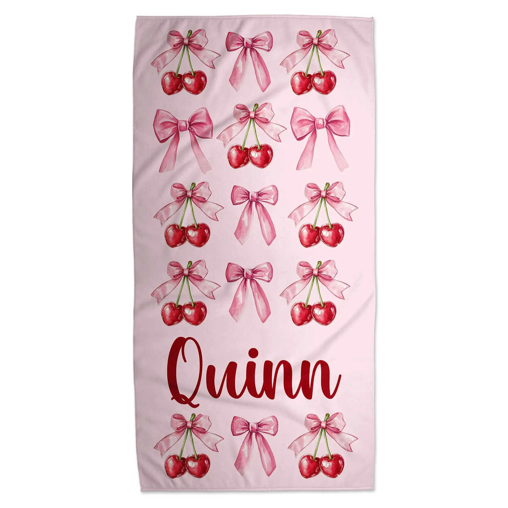 Coquette Bows and Cherry Personalized Beach Towel Gift For Girls | Custom Beach Towel | Personalized Beach Towel Gift