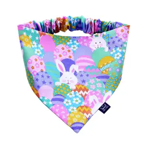 Easter Scrunchie Dog Bandana Perfect for Spring, Handmade Bright Fabric Stretchy Elastic Pet Bandana, Double Layer Durable Cotton Bandana for Small, Medium and Large Dogs, Easter Photoshoot Props, Gift for Dog, Made in the USA