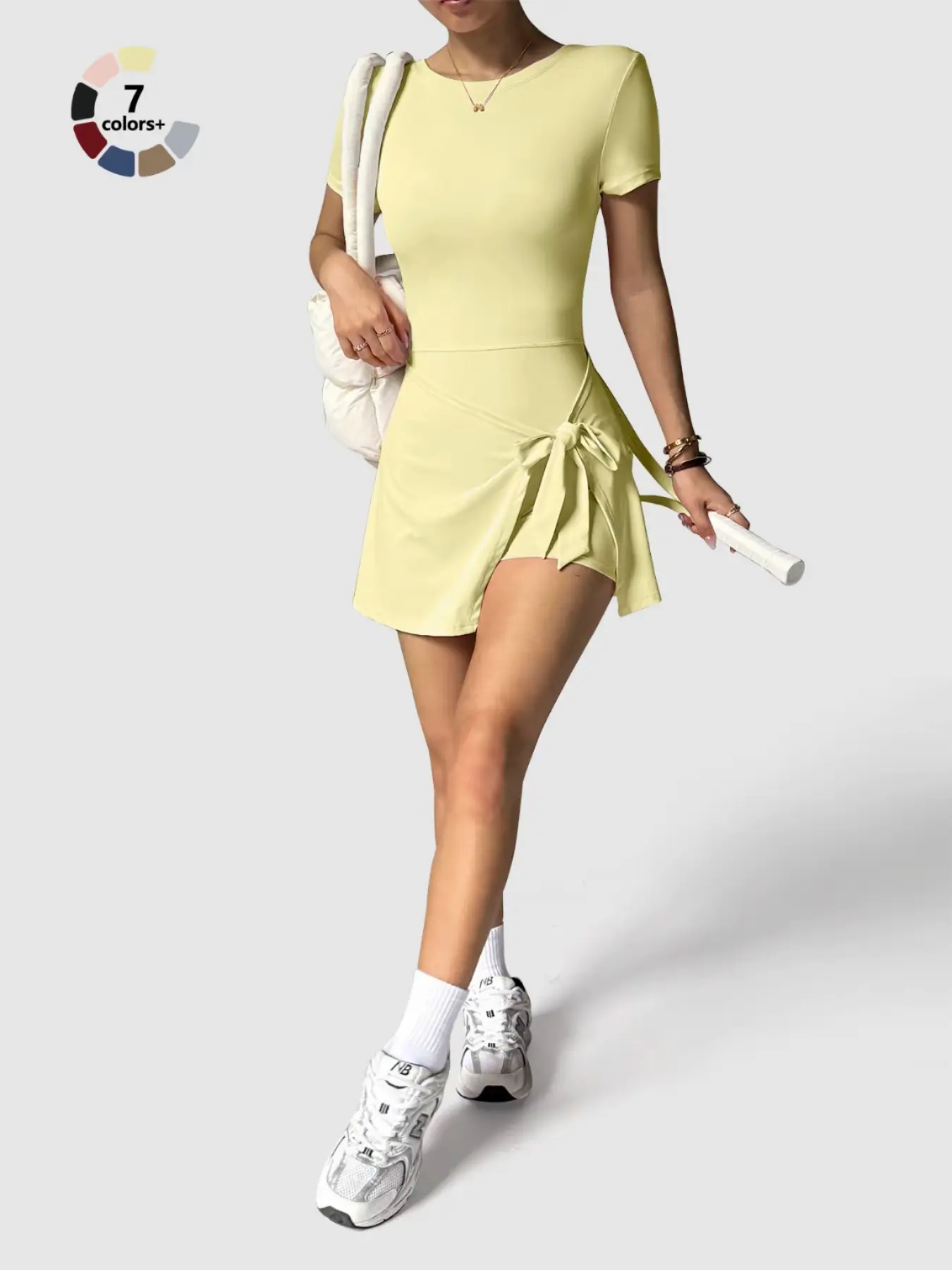 Women's Plain Two-Piece Sports Tennis Dress, High Elasticity Butt-Lift Comfortable Bodysuit, Ideal for Intense Tennis & Daily Wear, Workout Tennis Dress