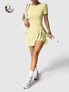 Women's Plain Two-Piece Sports Tennis Dress, High Elasticity Butt-Lift Comfortable Bodysuit, Ideal for Intense Tennis & Daily Wear