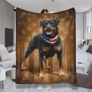Patriotic Rottweiler Printed Throw Blanket, Multi - Specs, Colorful, Soft & Skin - friendly, Lightweight. Perfect for Sofa, Dorm, Travel, Camping, Bedroom. Ideal Gift for Family, Friends, Easter, Mother's Day. With Rugged Patriotic Framing Element
