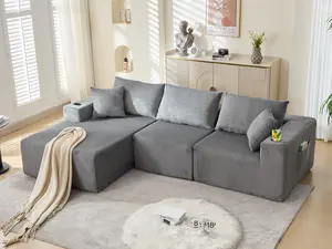 107" Cloud Sectional Couch, Modular Sectional Sofa with L-Shape Chaise, Corduroy Boneless Couch with Deep Seat, Upholstered Sofa for Living Room, No Assembly Required(Left-Facing Chaise, Dark Grey)
