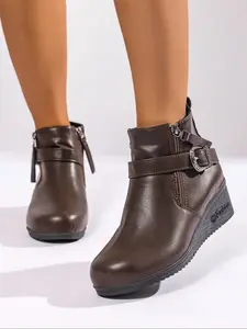 Women's Side Step Short Boots, Fashion Western Design, Durable Comfortable Shoes, Casual Textile Upper, Rubber Sole, All Seasons Wear, Western Cowboy Boot