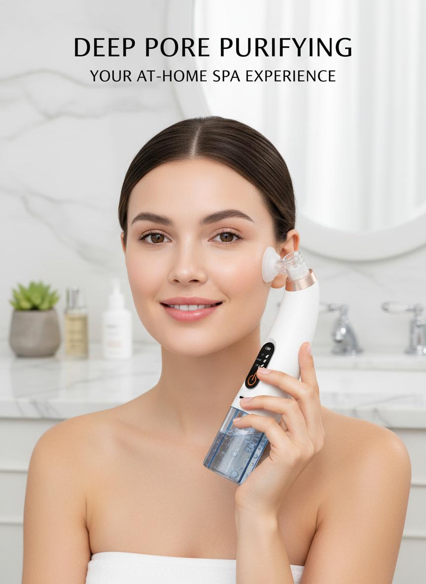 Professional Hydra Facial Device, Bubble Deep Cleansing Blackhead Remover for Pore Care, Removes Impurities, Hydrates Skin & Refines Texture, Adjustable Suction Levels, USB Rechargeable Portable Skincare Tool