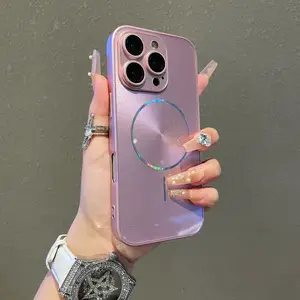 Noble Icicle Glitter Bling Full Coverage Lens Phone Case for iPhone 13-17 Pro Max Magsafe Dustproof Magnetic Wireless Crystal Lights Shockproof Protector for Girls & Boys
