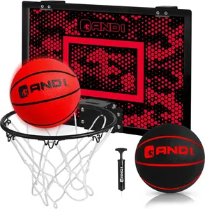 AND1 Over the Door Mini Basketball Hoop: 18x12 Shatterproof Backboard, 2 Mini Basketballs, and Hand Pump Included - Ultimate Indoor Accessory