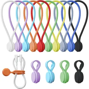 Reusable Silicone Magnetic Cable Ties - 2 Sizes Combo (4pcs 2.95'' + 10pcs 7.68'') - Multi-Purpose for Cable Bundling, Organizing, Bookmarks & Fridge Magnets - Assorted Colors, 14-Pack