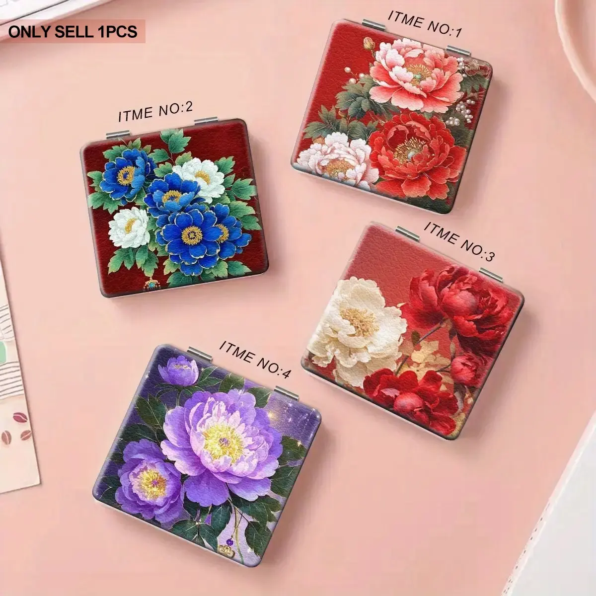 Chinese style Peony Flower Handheld Folding Mirror - Portable Cosmetic Mirror, Foldable Mirror, Birthday/Valentine's Day/Wedding Gift, Girl Beauty Tool, Handheld Portable Mirror, Gift for Mom, Daughter or Best Friend