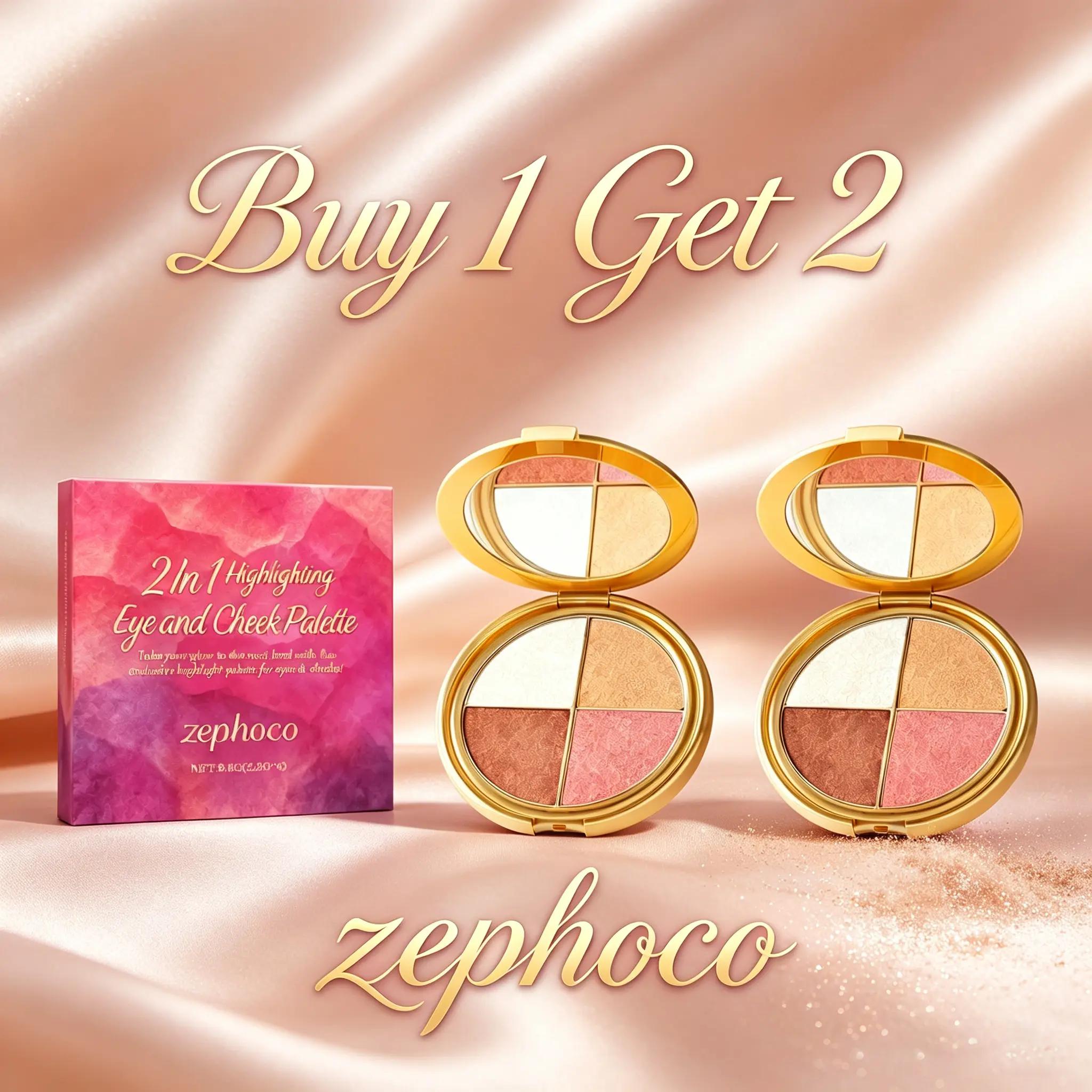 4-in-1 Glow Palette, Portable Face Makeup with Highlighter, Blush & Eyeshadow, Built-in Mirror Compact, 4 Brightening Shades for Natural Radiance, Blendable Soft Cheek Tint Powder, Buy 1 Get 1 Free, Versatile Daily Colorful Makeup Palette Flawless Glam Fa