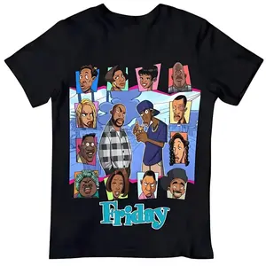 Animated Friday Movie Full Cast Portrait Tshirt, Classic Comedy Movie Fan Apparel, Oversized Hip Hop Casual Graphic Tee For Men Women