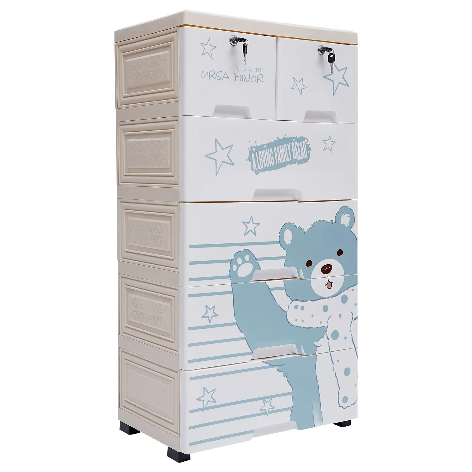 5-Tier Plastic Storage Cabinet with 6 Drawers - Polar Bear Pattern, Food-Grade PP Material, Rolling Design, Suitable for Children’s Rooms, Bedrooms