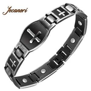 Jecanori Magnetic Bracelets for Men,Titanium Steel Bracelet for Men with Magnets,Adjustable Length with Sizing Tool,Magnetic Field Therapy(Grey) Wearable
