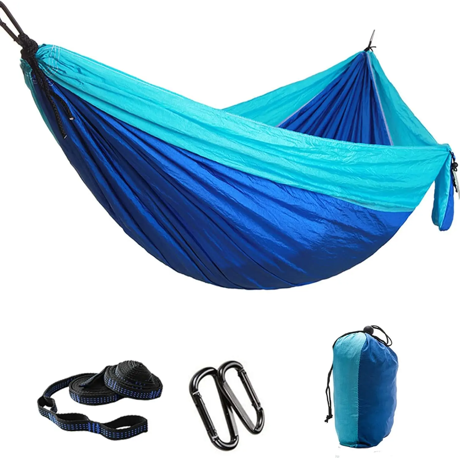 Portable Outdoor Hammock, Travel Accessory Hammock - 210T Parachute Fabric, 1.8lbs Lightweight, Compact Pack, Single/Double Sizes, 2 Tree Straps, Camping & Hiking Gear