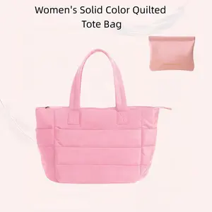 Women's Solid Color Quilted Puffer Tote Bag Large Capacity Shoulder Bag for Travel Work Casual Trendy Versatile High-quality Daily Commuting daily commute business Bag tape closure clinical  bag