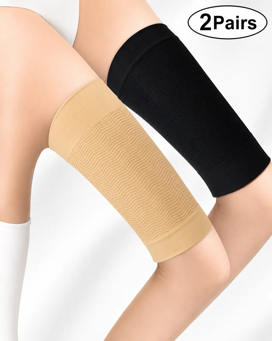 2 Pairs Unisex Striped Polyester Arm Sleeves, Slim Fit with Compression for Sports & Fitness, Half Arm Compression, Polyester Clothes