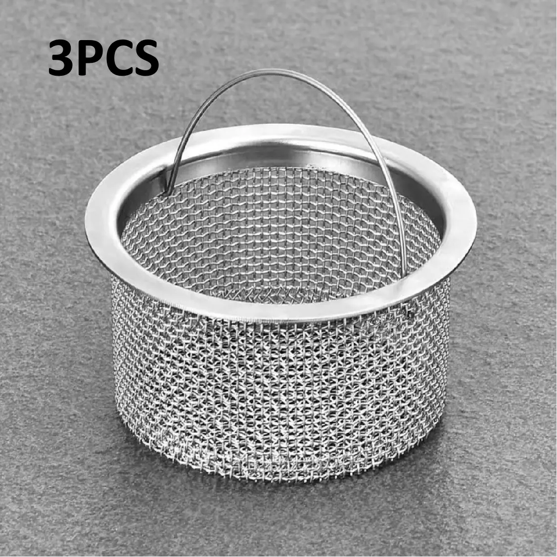 3PCS Durable Stainless Steel Basket-Shape Drain Strainers, Recessed Handle, Ultra-Fine Anti-Clog Mesh, Enriched Filtration, Fast Drainage, Universal Fit for Kitchen Sink, Bathtub, Easy-Clean Household Sink Accessory to Block Food, Hair, Debris