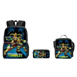 TMNT 3-Piece Backpack Set, Lightweight School Bookbag with Laptop Compartment, Lunch Bag & Pencil Case, Student Travel Bag, Ideal Gift for TMNT Fans