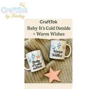 CraftTok by Shaday Cozy Winter Quote Cups - Baby It's Cold Outside & Warm Wishes Ceramic Mugs with Festive Ornament Art for Cocoa Coffee or Gifting