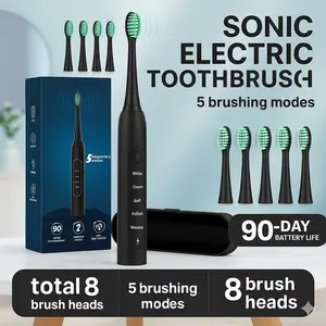 ProClean Sonic Toothbrush 5 Modes 8 Brush Heads USB Rechargeable Cordless Water Proof 3.7V Daily Oral Care Black 90 Days Battery Life IPX7 Waterproof Travel Case Sensitive Cleansing