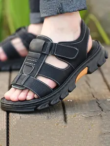 Men's Casual Plain Velcro Sandals, 2024 Fashionable Summer New Open Toe Sandals for Summer, Lightweight Breathable Comfortable Shoes for Daily Wear, Footwear Strap Slides