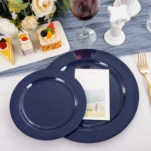 100PCS Blue Plastic Plates - Heavy Duty Blue Disposable Plates For Party/Wedding - Include 50PCS 10.25inch Blue Dinner Plates And 50PCS 7.5inch Blue Dessert/Salad Plates