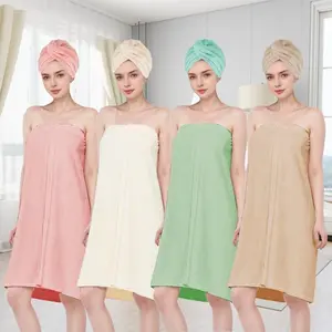 2PCS Wearable Towel Hair Dryer Cap, Cute Bowknot Soft Women's Shower Skirt, Wrap Design Hair Drying Towel, Hair Turban Towel, Adjustable Bath Robe. Ultra-Soft Fabric, Sweet Look, Fits Home Use & Travel. Easy to Wear, Quick Drying, One-Size Fits Most