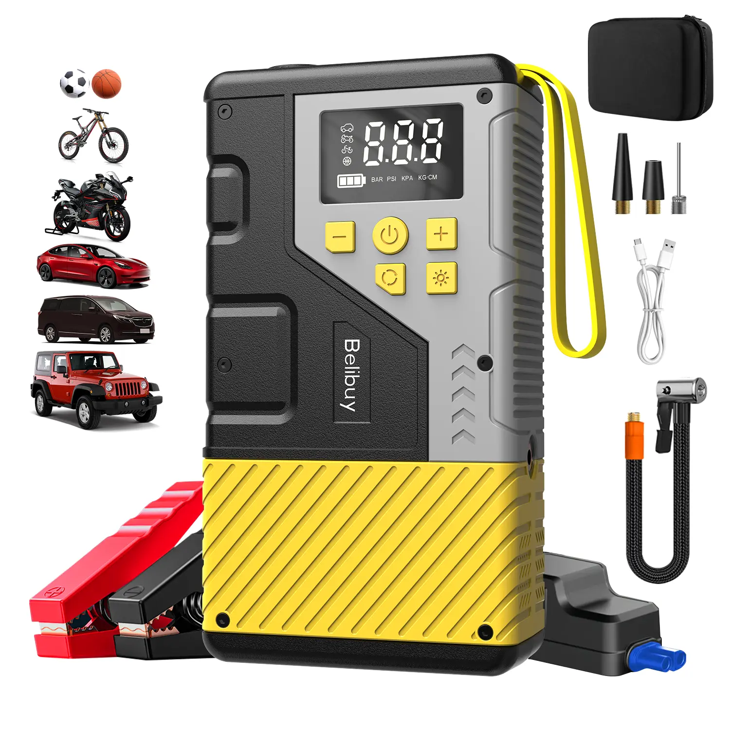 【DealsForYouDays】Portable Car Jump Starter with Air Compressor for Emergencies,3000A Peak and 150 PSI Max,for 12L Gas & 10L Diesel Engines,LCD Display,LED Light