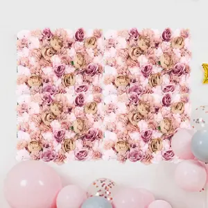 6Pcs Flower Wall Panel Artificial Flower Wall Backdrop Wedding Decor Flower Wall Decor Party Wedding Decor Bridal Shower Decor Baby Shower Decor 23.6x15.8 in Silk Banners Plastic Wood Ornaments Autumn Pink