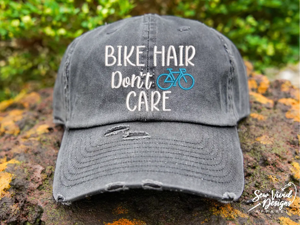 Bike Hair Don't Care Hat | Distressed Baseball Cap OR Ponytail Hat | Cycling Hat | Bicycle Hat | Cyclist Gift | Gift for Cyclist