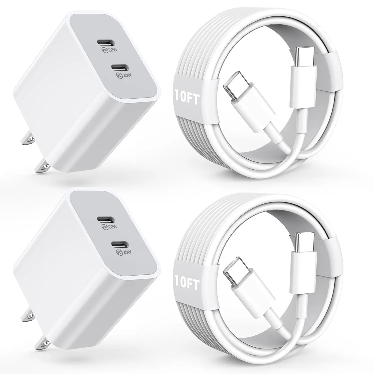 Charger for iPhone 15/15 Pro Max Charger Fast Charging, 2Pack 20W Dual Port USB C Fast Charger Block with 10FT Long USB C to C Charging Cable Cord for iPhone 15 Pro Max/15 Pro/15/15 Plus, iPad Pro/Air
