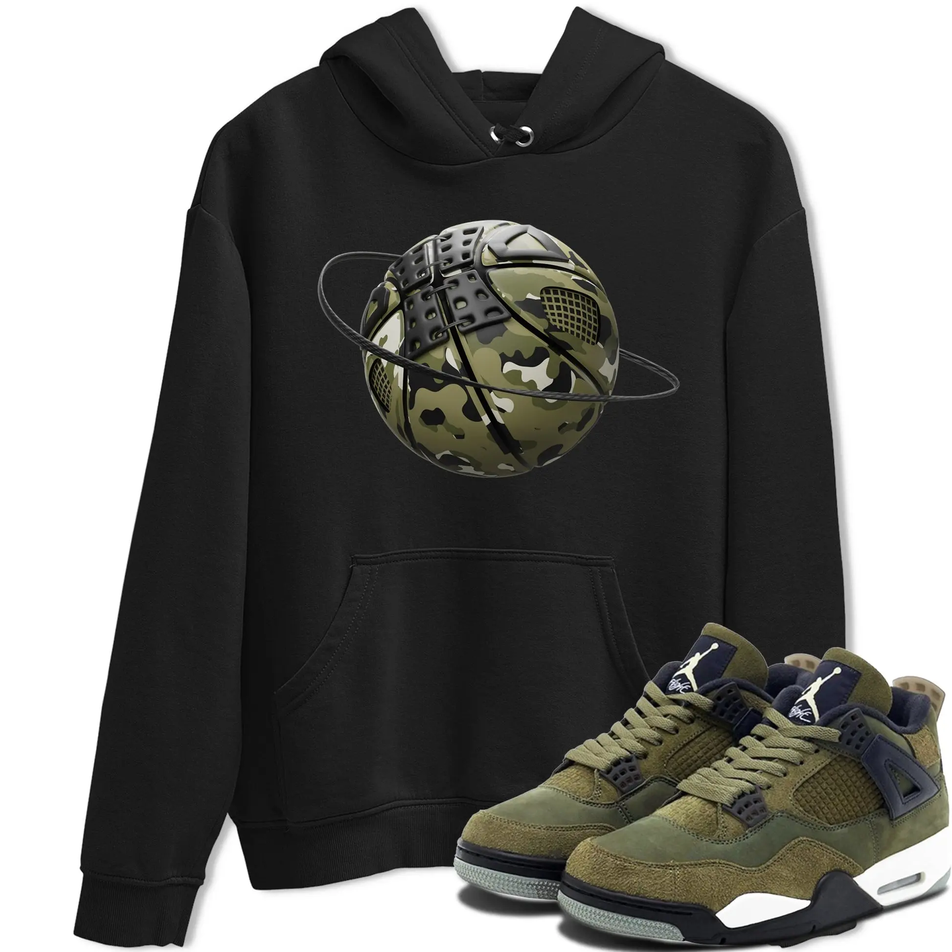 camo basketball planet j4 medium-olive hoodie  TOP