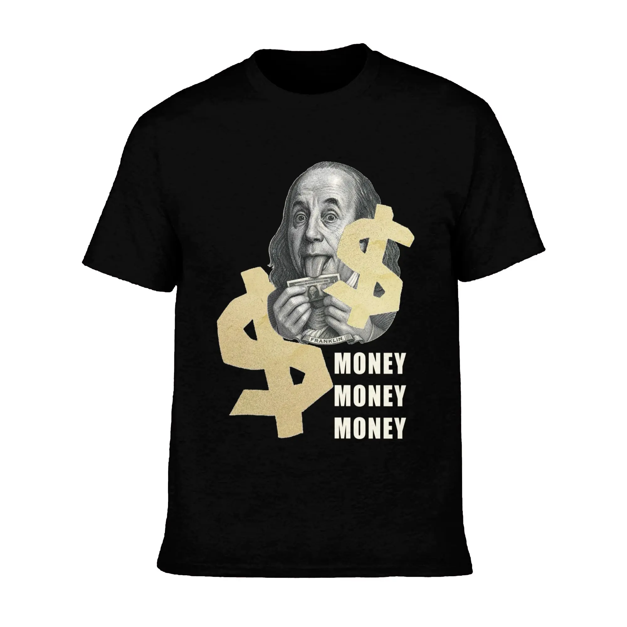 Money Money Money T-Shirt, Funny Dollar Sign Hustle Graphic Tee, Vintage Streetwear Short Sleeve Shirt For Men, Hip Hop Cash Lover Casual Top