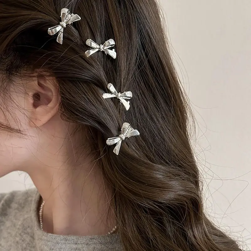 Cute Bow Decor Mini Hair Clip (4counts), Super Cute Clips, Fashionable Hair Accessories for Women & Girls, Lovely Hairwear Barrettes for Daily Used, Barrettes Hair Clips, Decorative Hair Clips