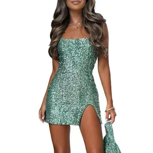 Women's Sequin Dress for Women Sparkly Glitter V Neck Shift Cocktail Disco Outfit Party Club Night Out Mini Dresses New Style