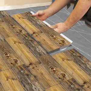 Scratch Resistant Wood Grain Floor Stickers, Wood Pattern, PVC Waterproof Anti-Slip Tiles, Ideal for Kitchen & Bathrooms, 5.91*15.75 Inch Decorative Flooring