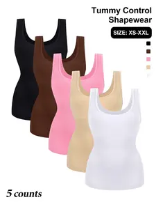 Women's Abdomen Shaping Tank Top Set, Seamless Waist Cinching Underwear, Casual Plain Design, 5 Pieces, Comfortable Body Shaper, Shapewear