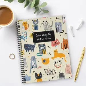 Less People More Cats Spiral Notebook / 8.5" x 11" / 120 Lined Pages / Gloss Laminated Softcover / Black Wire-o Spiral Binding / Made In The USA