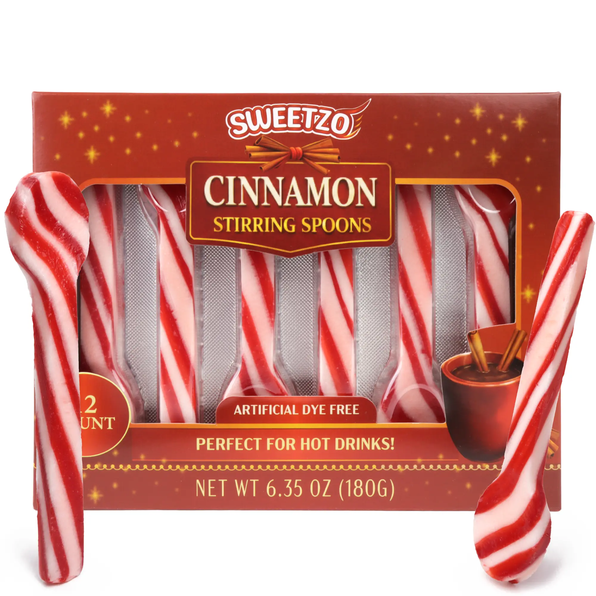 Cinnamon Flavored Candy Spoons, No Artificial Dyes, 6.35 Ounces, 12 Total Spoons