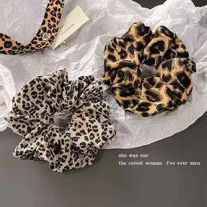 10pcs Retro spicy girl leopard print large intestine headband, female tie bun head, ponytail hair rope, high elasticity rubber band, no damage to hair accessories