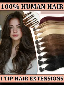 I Tip Real Human Hair Extensions, Invisible Pre-Sticky Straight Fusion Hair, Natural Black Brown Blonde Hair, Keratin I Tip Hair Extensions for Women Salon Quality