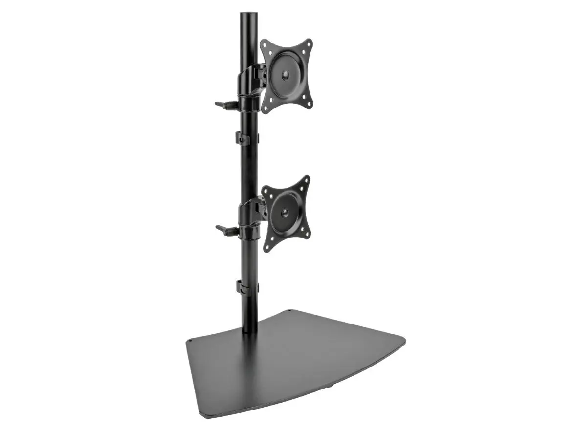 Tripp Lite TRL-DDR1527SDC Metal Dual Vertical Flat-Screen Desk Stand & Clamp Mount, 360-Degree Rotation, VESA Compliance, Hex Key, 3 M6 x 15 mm Screws, Compatible with 15-27 in. Displays