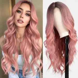 ZIHAN Women's Elegant Ombre Pink Loose Wave Synthetic Wig, 26-Inch Heat Resistant 4*1 Lace Hairline Middle Part Lace Front Wig for Daily, Party Use, Loose Wave Wig summerwins